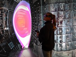In the CAVE of the Leibniz Supercomputing Centre, visitors can walk inside the ASDEX Upgrade plasma vessel.